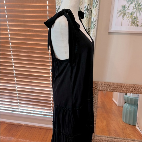 SPLENDID Black Dress Carolina Tie Shoulder Tiered Viscose Bow Details Size M NWT - Picture 4 of 7